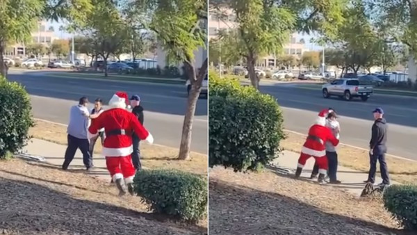 聖誕老人抱摔壓制！偷車賊被上銬一臉狀況外：發生啥事