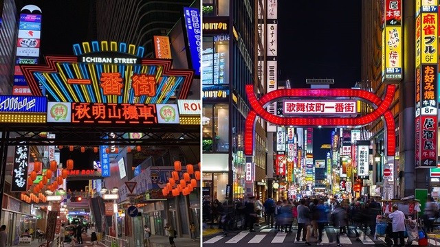 ▲▼中國山寨東京「一番街」，引起話題。（圖／翻攝自Twitter／@antant1018, Wiki／歌舞伎町）